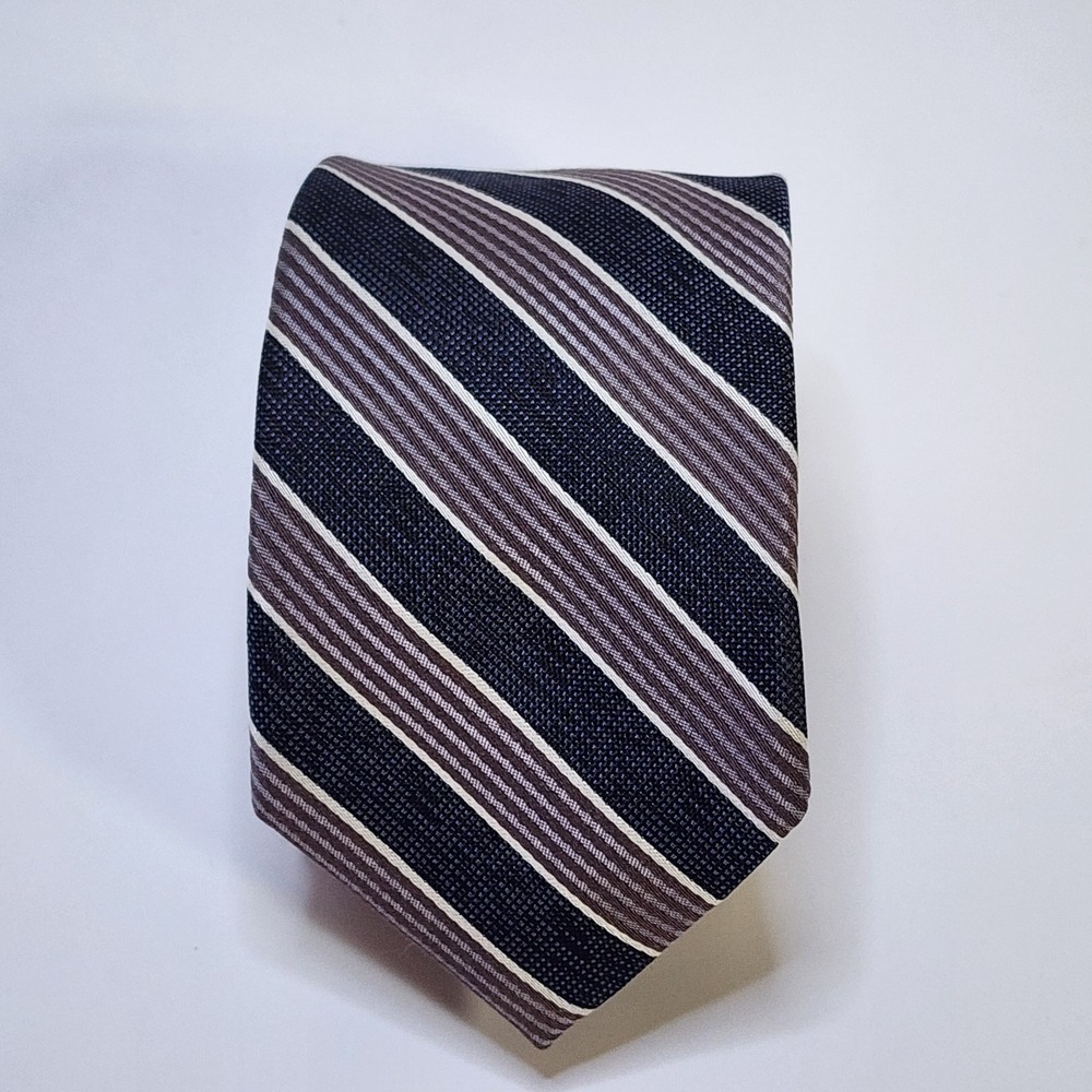 Jos. A. Bank 1905 Silk Necktie Tie Gray & Silver Brown Stripe 60"x 2.7"